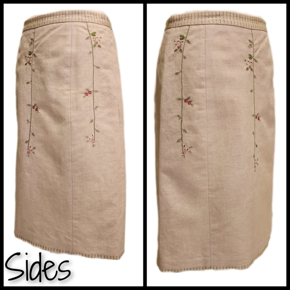BCBGMaxAzria Collection Linen Skirt with Embroidery and Stitching Detail - Picture 9 of 11